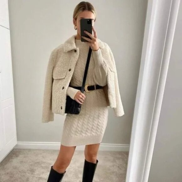 Zara Double Faced Sherpa Teddy Soft Jacket Ecru White BLOGGER FAV Size XS - Picture 2 of 10